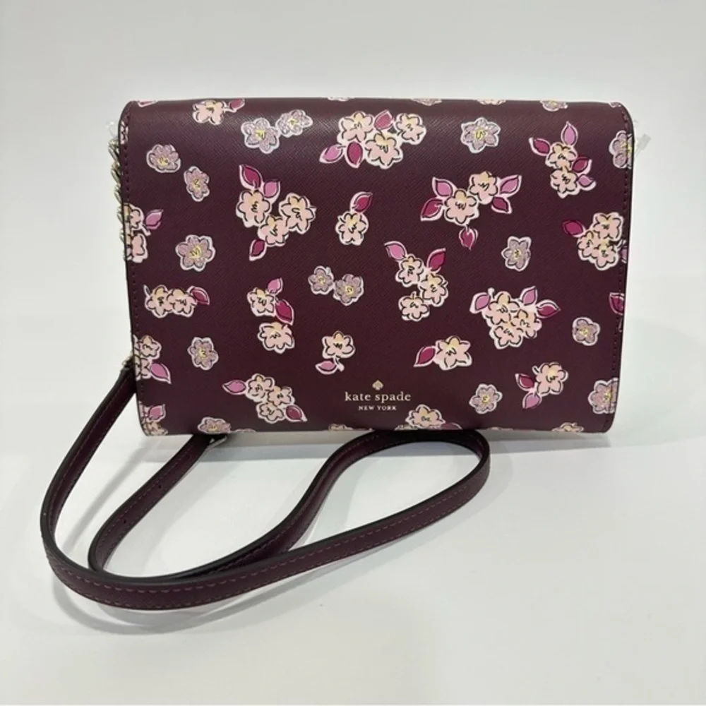 New Kate Spade Tinsel Flap Crossbody Envelope Clutch Bag with Floral Print